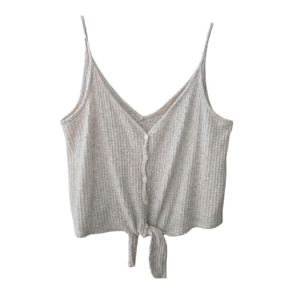 Urban Outfitters Cream Pink Waffle Front Tie Knit Camisole Cami Size M Cute